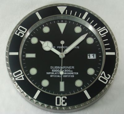 Submariner Rolex Wall clock - Silver Steel Black Bezel